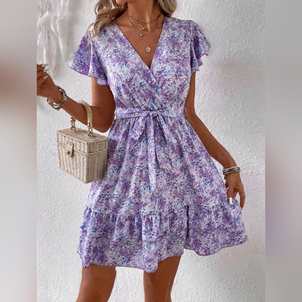 Women's purple and white floral dress